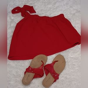 Sandals & Tied One Shoulder Blouse